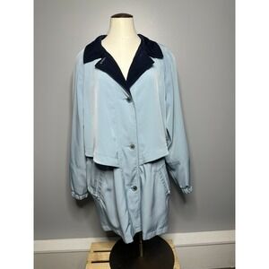 Braefair Womens Medium Light Blue Layered Storm Flap Jacket Navy Collar Coat